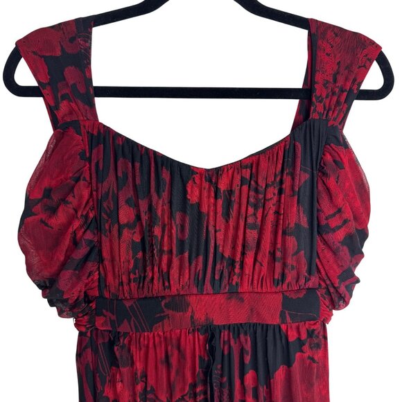 VTG Whimsigoth Dark Fairy 22W Red Black Floral Sheer Maxi Dress Skirt Overlay - Picture 3 of 10